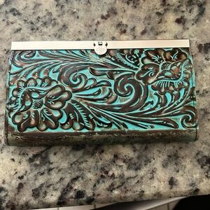 Patricia Nash blue tooled wallet clutch